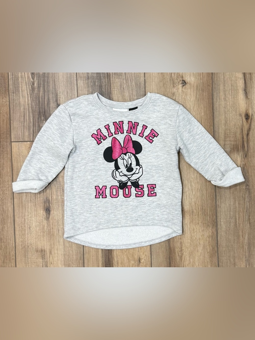Disney Junior Minnie Mouse Girls 5T Gray Glitter Sweatshirt Pink Graphic